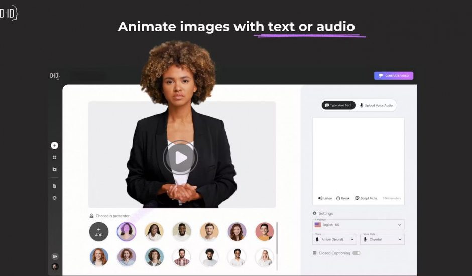 D-ID creative AI video platform with innovative avatar technology.
