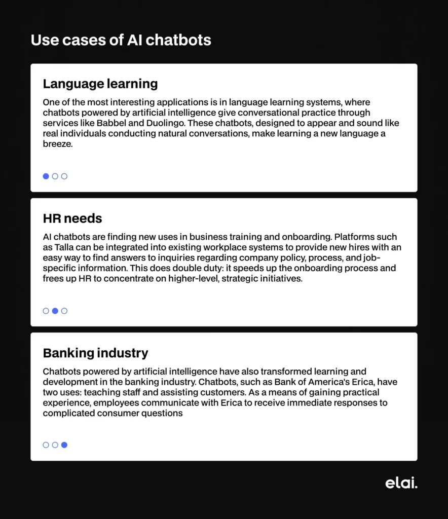 Use cases of AI chatbots for Learning and Development